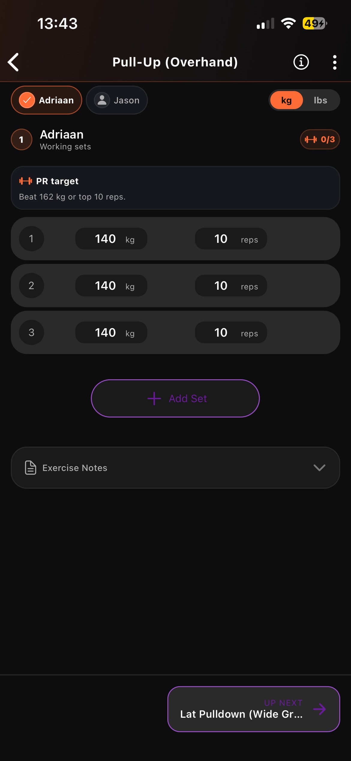 Exercise logging in Sweat Tax